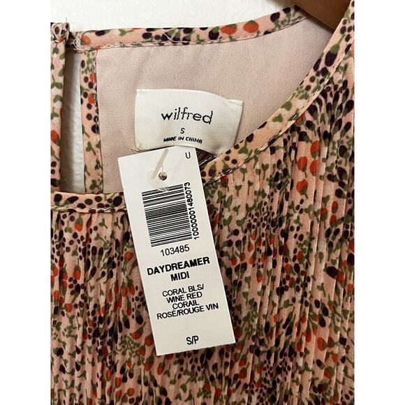 Aritizia Wilfred Daydreamer Midi Dress Women’s Sz Small Coral Wine Pleated Boho - Picture 5 of 9